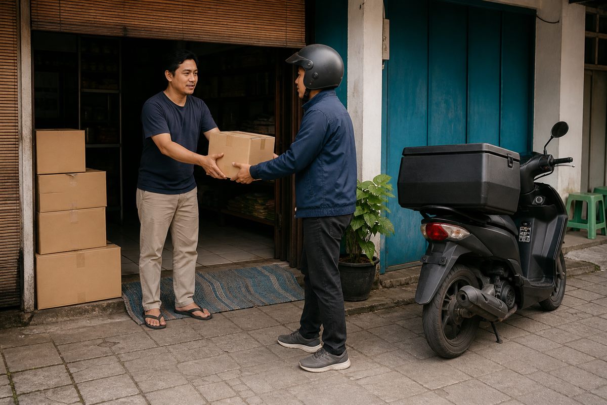 Pemilik usaha kecil melayani pesanan lewat telepon sambil menjaga toko fisiknya tetap buka