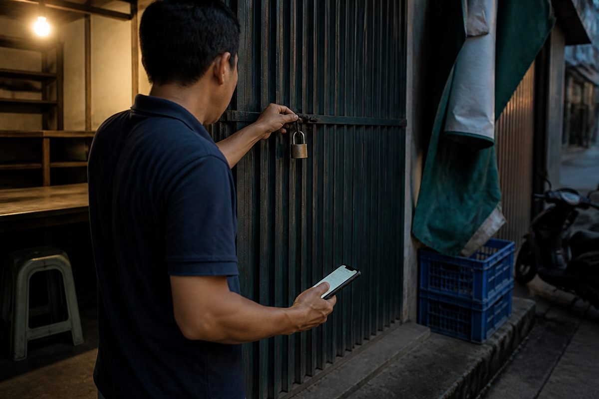 Pemilik usaha memeriksa daftar akun usaha dan perangkat yang masih terhubung di layar komputer