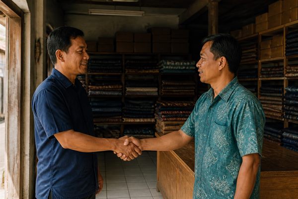 Pemilik usaha kecil menuliskan empat keputusan pemasaran pada papan tulis di ruang kerjanya