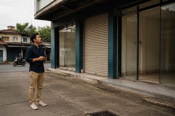 Rumah di dalam perumahan yang sebagian terasnya dipakai sebagai tempat usaha kecil