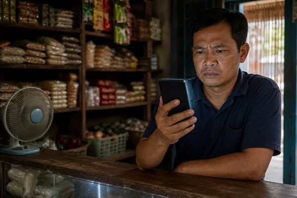 Pemilik usaha memeriksa ulang pesan mencurigakan sebelum melakukan pembayaran kepada pemasok